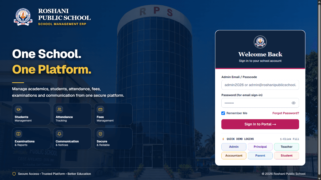 Roshani Public School ERP project preview
