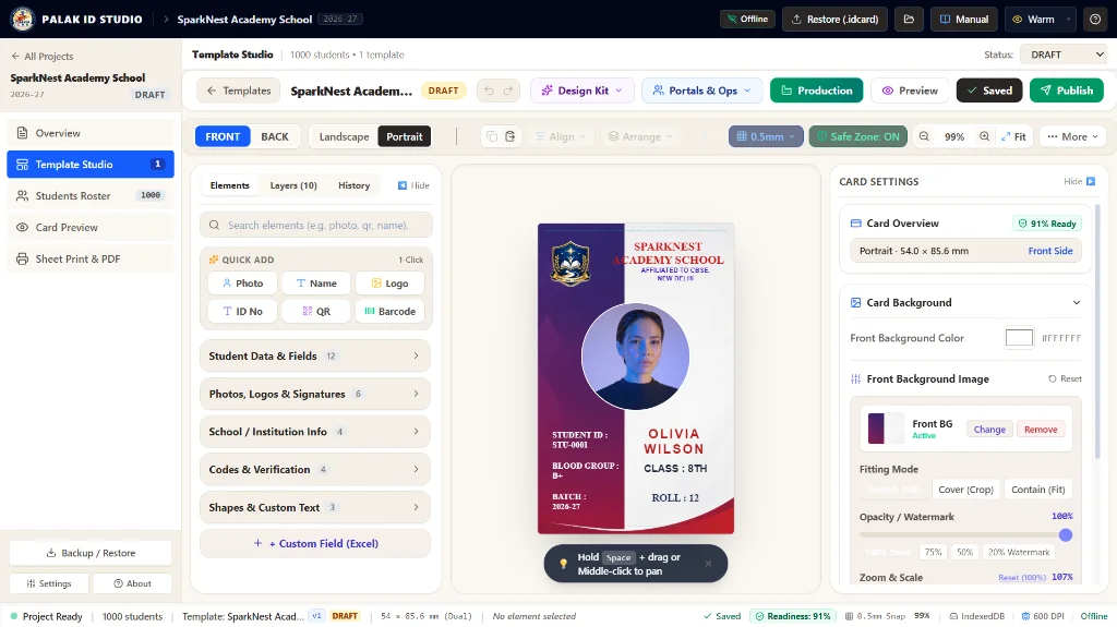 Palak ID Studio - Web Application engineered by Ekaagra Technologies